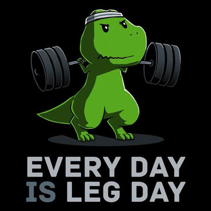 Premium Cotton T-shirt_TeeTurtle black Every Day Is Leg Day. Featuring a t-rex lifting a barbell.