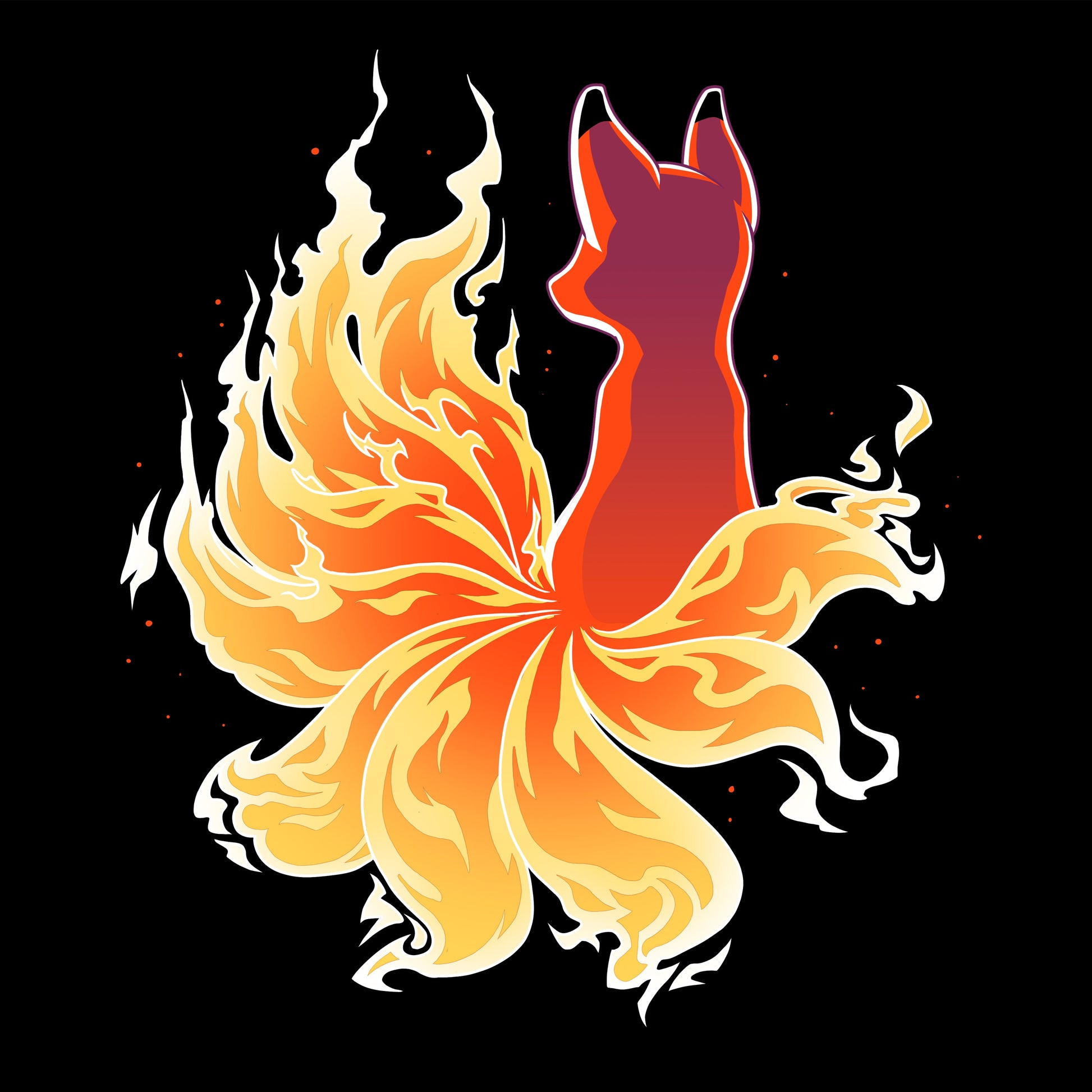 Premium Cotton T-shirt_TeeTurtle black Fire Kitsune. Featuring a kitsune with fiery tail.