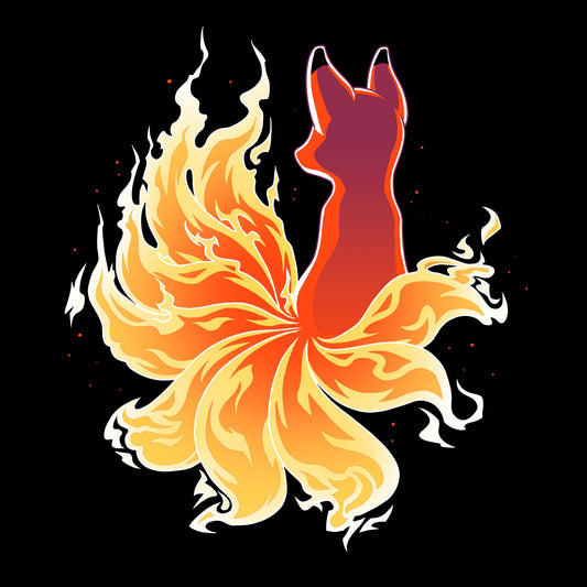 Premium Cotton T-shirt_TeeTurtle black Fire Kitsune. Featuring a kitsune with fiery tail.