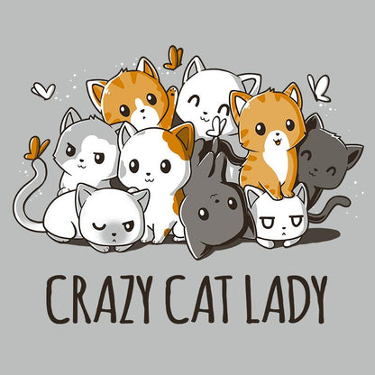 Premium Cotton T-shirt_TeeTurtle silver gray Crazy Cat Lady. Featuring a pile of cats in different colors cuddling together.