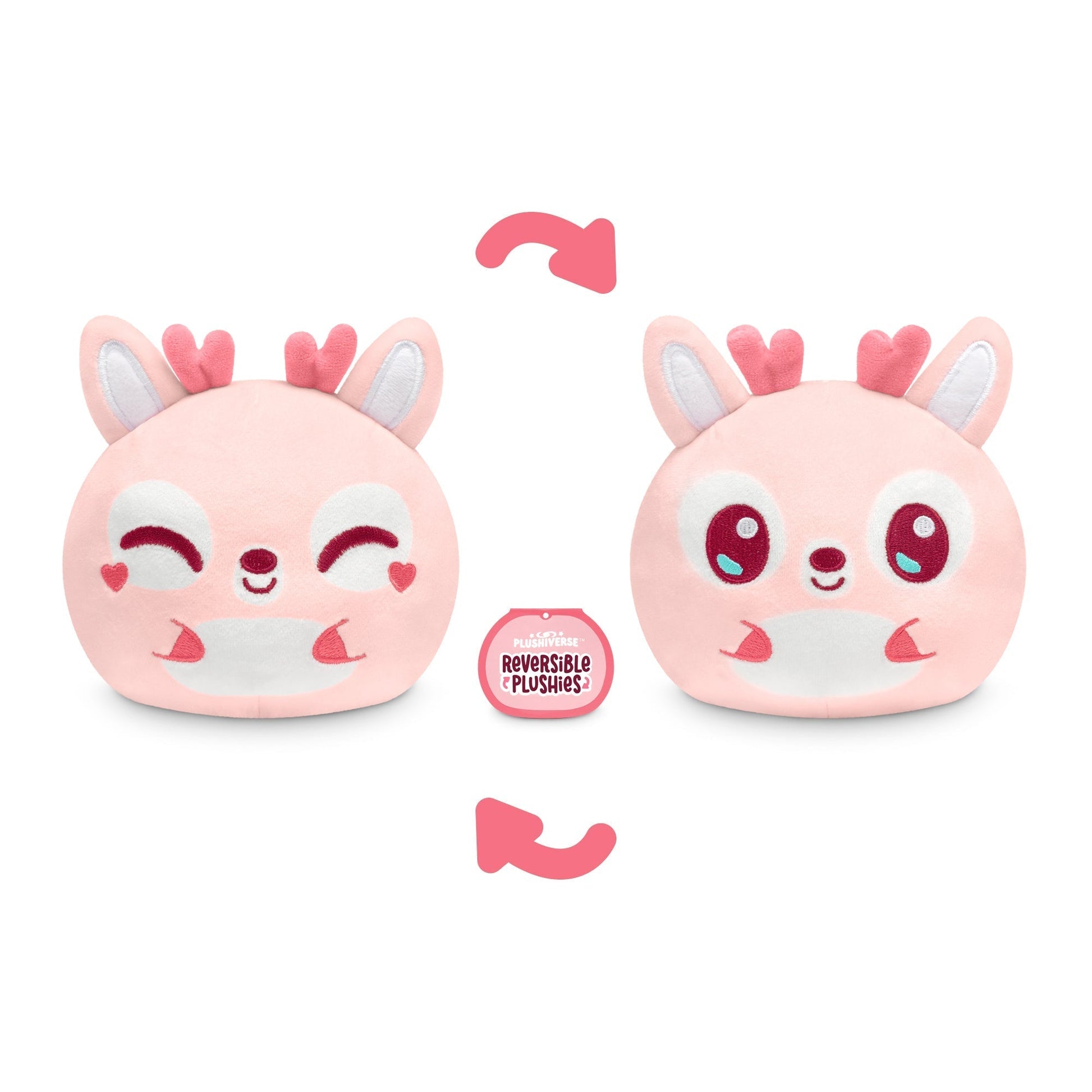 A pink Plushiverse Deer-est Love 4" Reversible Plushie with a heart on it, perfect for TeeTurtle's Valentine's Day collection.