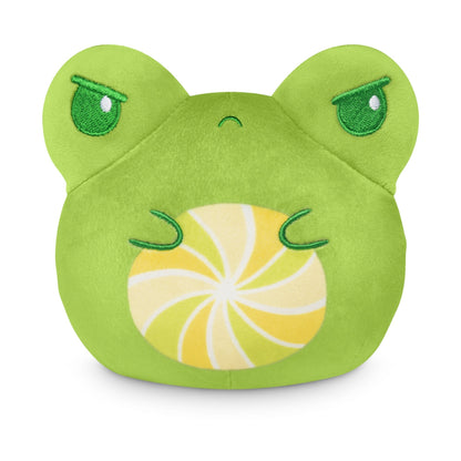 A Plushiverse Lollihop Frog 4” reversible plushie with green eyes.