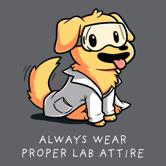 Premium Cotton T-shirt_TeeTurtle Lab Attire charcoal t-shirt featuring a dog wearing a lab coat.