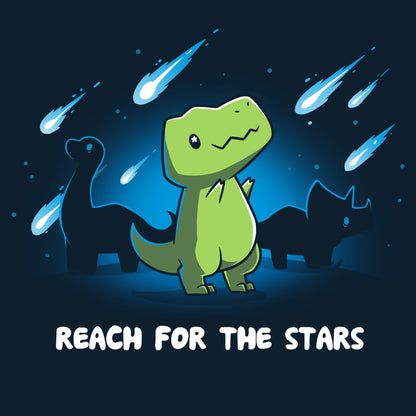 Premium Cotton T-shirt_TeeTurtle Reach For The Stars (T-Rex) Navy Blue t-shirt featuring a dinosaur under a night sky with comets