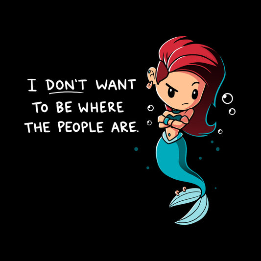 Premium Cotton T-shirt_TeeTurtle black Salty Mermaid. Featuring a grumpy mermaid with an alternative hairstyle saying, 