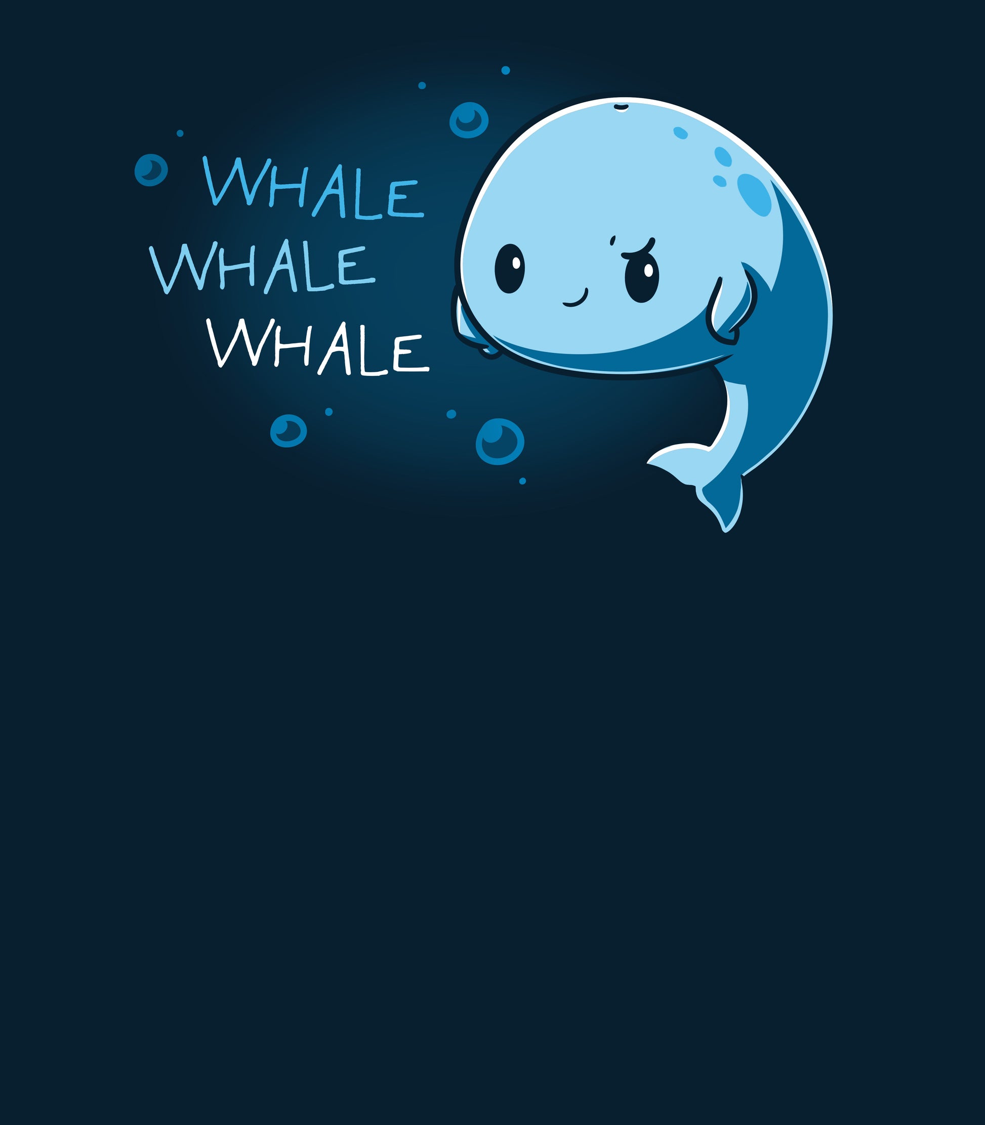 Long Sleeve T-shirt_Teeturtle Whale Whale Whale navy blue t-shirt featuring a cute, smug whale floating in the ocean with their fins on their sides with 'Whale, Whale, Whale.' written next to them.