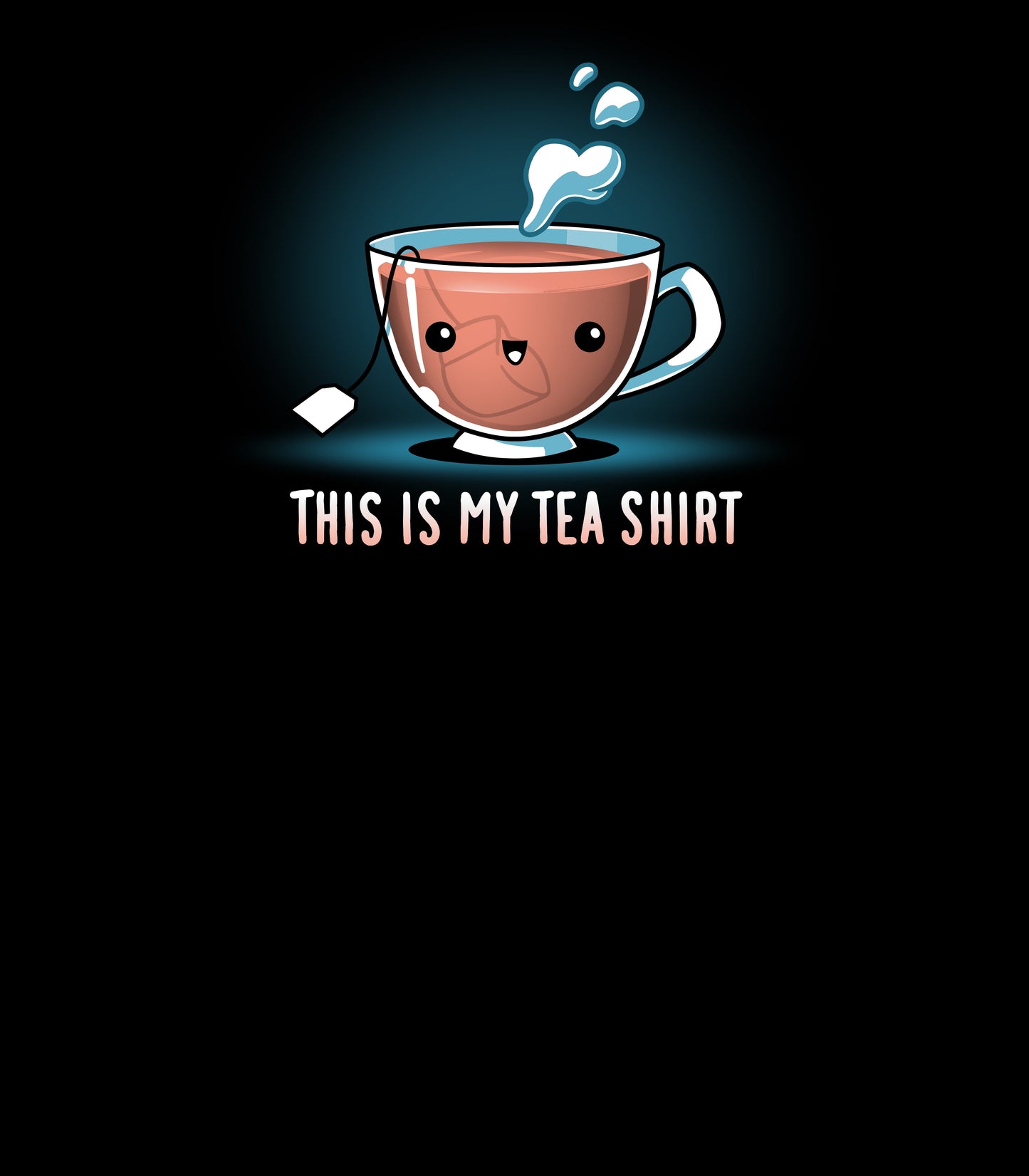 Crew Neck Sweatshirt_TeeTurtle My Tea Shirt black design featuring a smiling teacup with a tea bag inside. Text below reads, "This is My Tea Shirt."