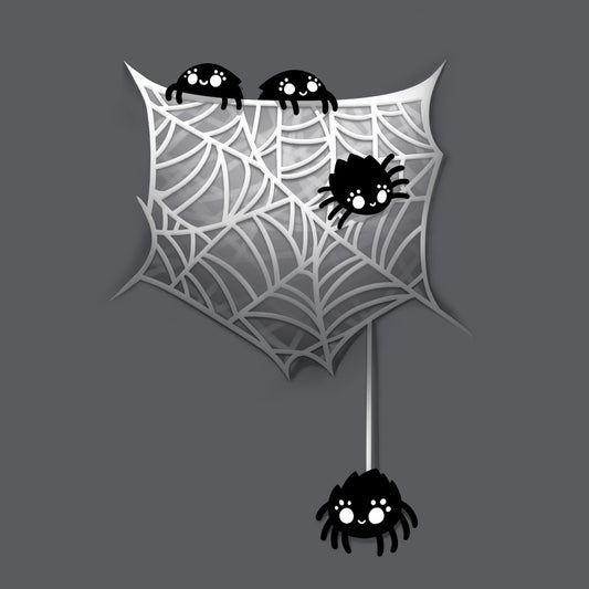 Premium Cotton T-shirt_TeeTurtle Webbed Pocket charcoal gray t-shirt featuring four little spiders crawling on a spider web on the right side chest