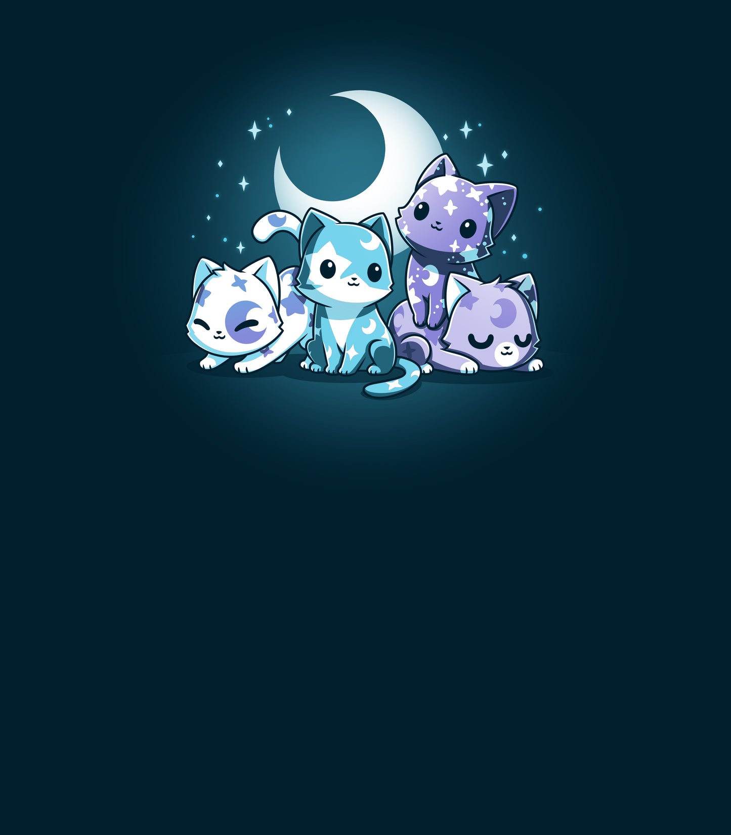 Pullover Hoodie_TeeTurtle navy blue Moon & Star Meows. Featuring blue and purple kittens with moon and star patterns on their fur.