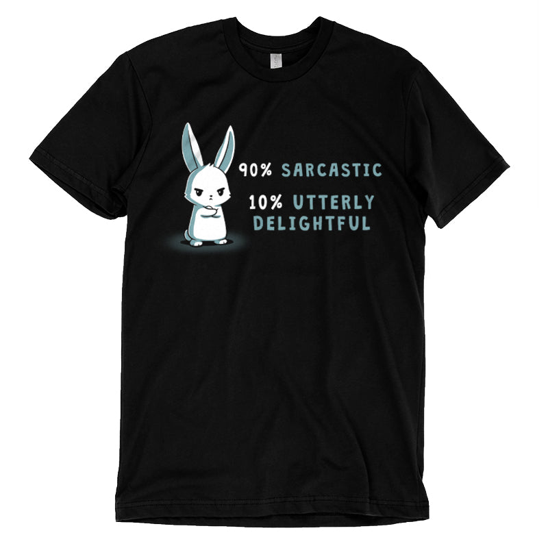 Premium Cotton T-shirt_A cartoon bunny stands with arms crossed on this black apparel. Text reads "90% Sarcastic, 10% Utterly Delightful." Made from super soft cotton, the monsterdigital 90% Sarcastic is the perfect blend of comfort and cheekiness.