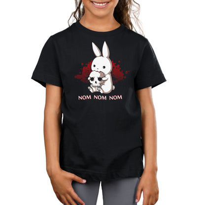 Premium Cotton T-shirt_TeeTurtle Adorable Monstrosity black t-shirt featuring an adorable bunny biting into a skull with the words "nom nom nom."