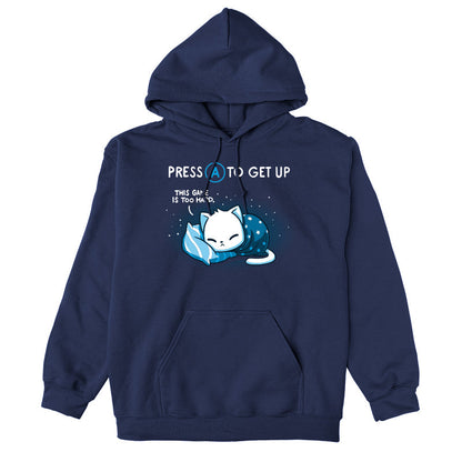 Pullover Hoodie_TeeTurtle Bedtime Lag navy blue design featuring featuring a sleepy cat wrapped in a blanket laying on a pillow.