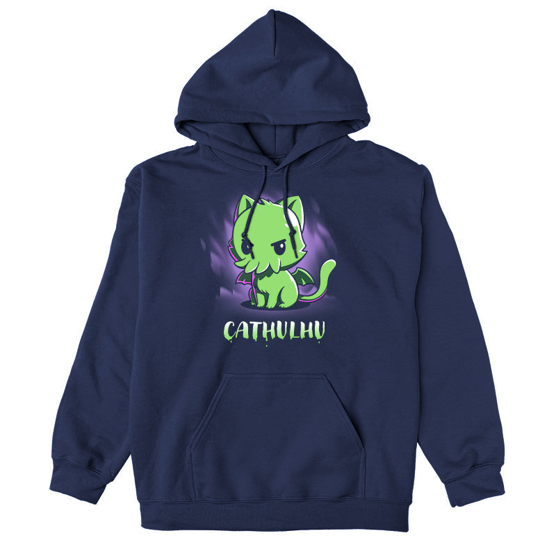 Pullover Hoodie_TeeTurtle Cathulhu navy blue design featuring a cat with tentacles.