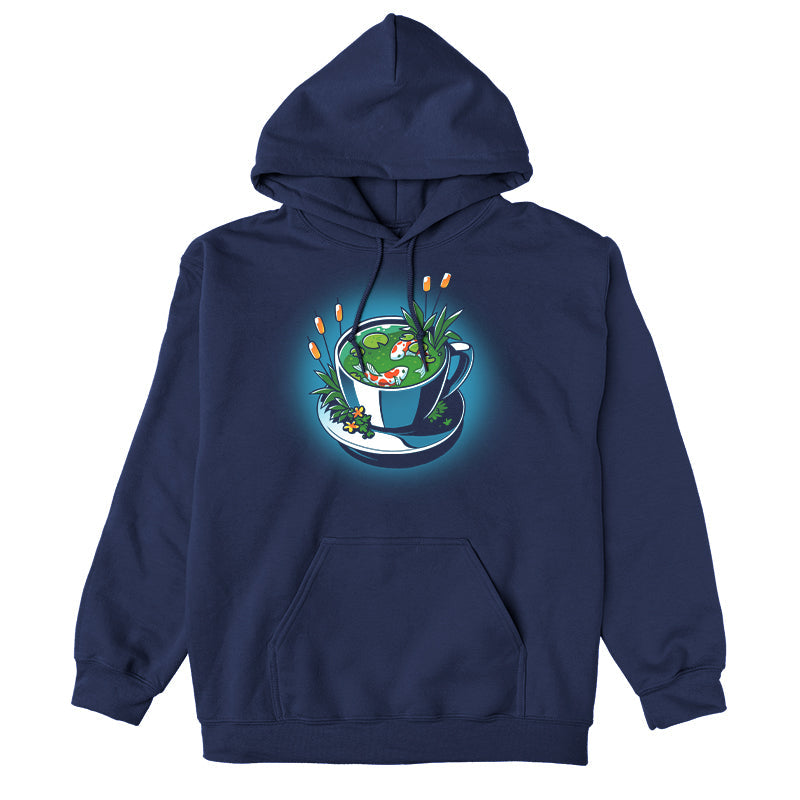 Pullover Hoodie_TeeTurtle Cup of Koi navy blue design featuring artistic teacup with two koi fish inside.