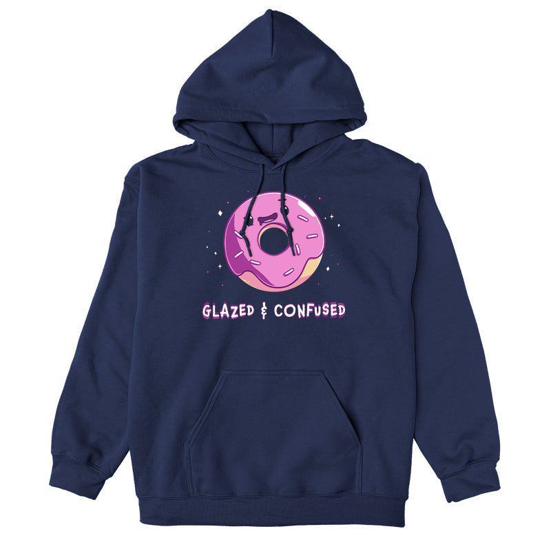 Pullover Hoodie_TeeTurtle Glazed and Confused navy blue design featuring a pink frosted donut with a smiling face.