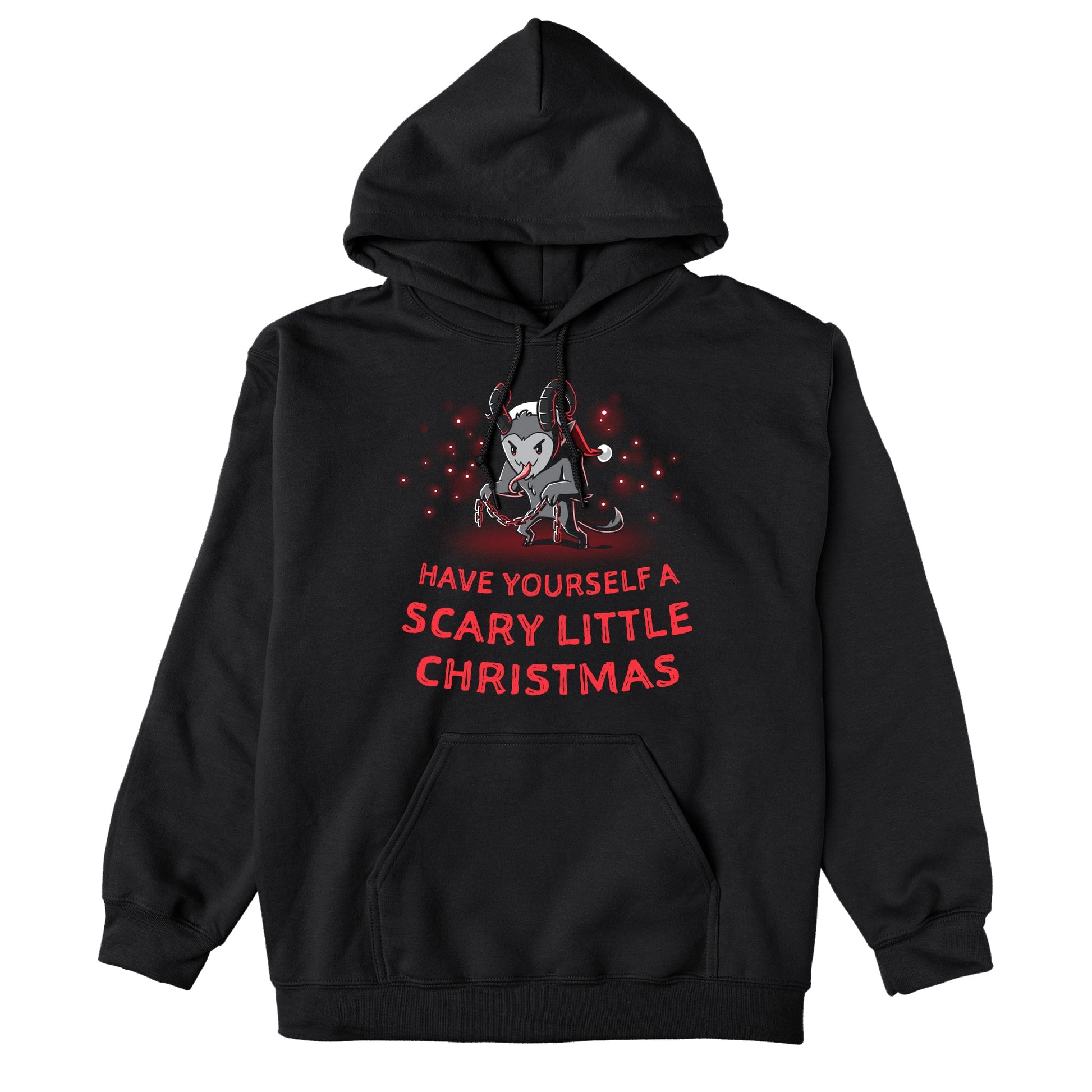 Pullover Hoodie_TeeTurtle   Have Yourself a Scary Little Christmas (Krampus) black design featuring a horned creature wearing a Santa hat and holding chains, with the text "Have Yourself a Scary Little Christmas."