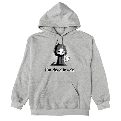 Pullover Hoodie_A cartoon grim reaper, smiling, with a ghost on its right, graces the front of this super soft cotton monsterdigital "I'm Dead Inside" apparel.