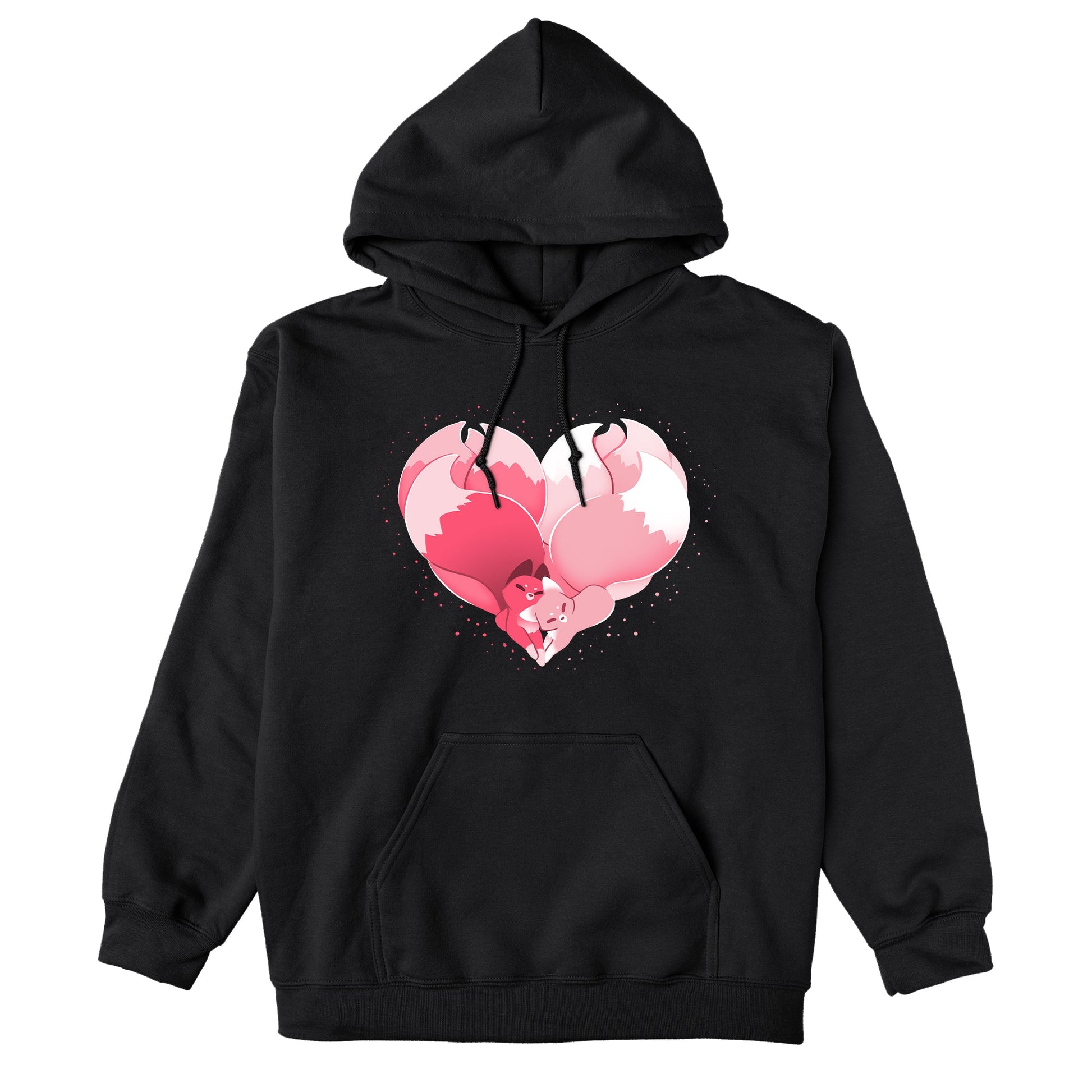 Pullover Hoodie_TeeTurtle Kitsune Heart black design featuring two kitsunes cuddling together and forming a heart with their tails.