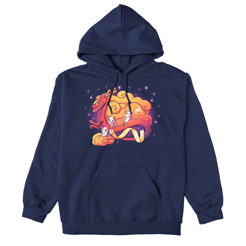 Pullover Hoodie_TeeTurtle Lunar New Year kitties navy blue design featuring a dragon surrounded by cats.