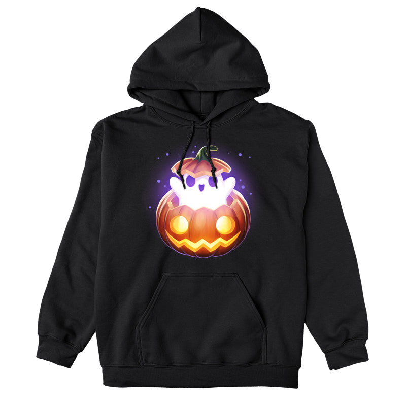 Pullover Hoodie_TeeTurtle black Spooky Ghost featuring a ghost popping out of a pumpkin.