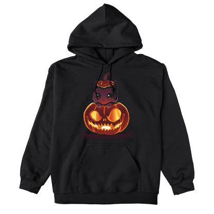 Pullover Hoodie_TeeTurtle black Pumpkitten. Featuring a cat popping out of a spooky jack-o-lantern pumpkin.