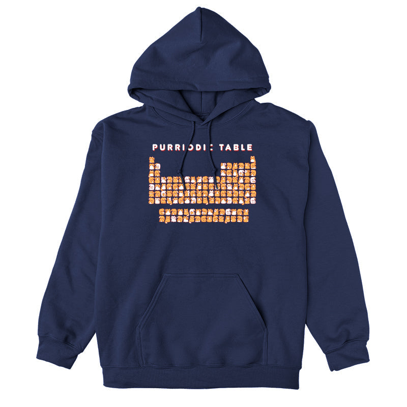 Pullover Hoodie_TeeTurtle Purriodic Table navy blue design featuring a periodic table chart with elements represented by cats.