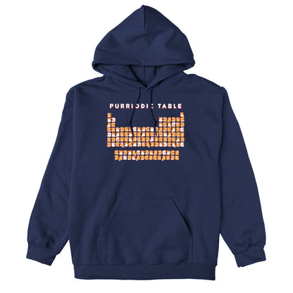 Pullover Hoodie_TeeTurtle Purriodic Table navy blue design featuring a periodic table chart with elements represented by cats.