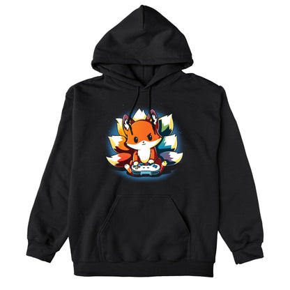 Pullover Hoodie_TeeTurtle Rainbow Gamer black Featuring a kitsune with rainbow tails playing video games