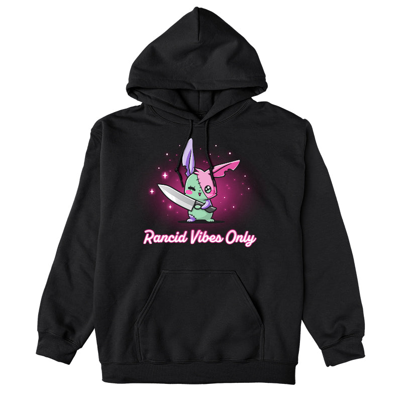 Pullover Hoodie_TeeTurtle black Rancid Vibes Only. Featuring a patchwork bunny holding a large knife.