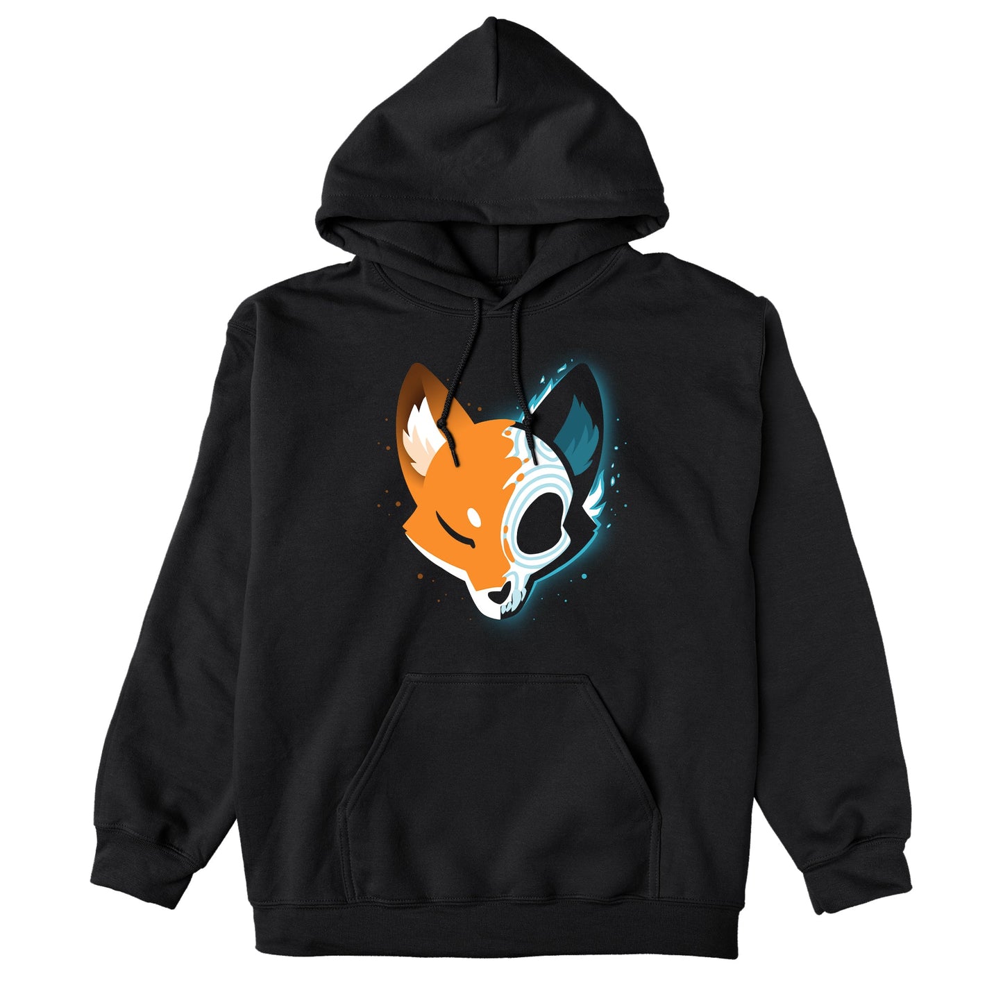 Pullover Hoodie_Teeturtle Skull Fox Black design featuring a spooky stylized fox head facing forward, with one half in a stylized x-ray view showing a Day of the Dead/Dios de los Muertos skull.