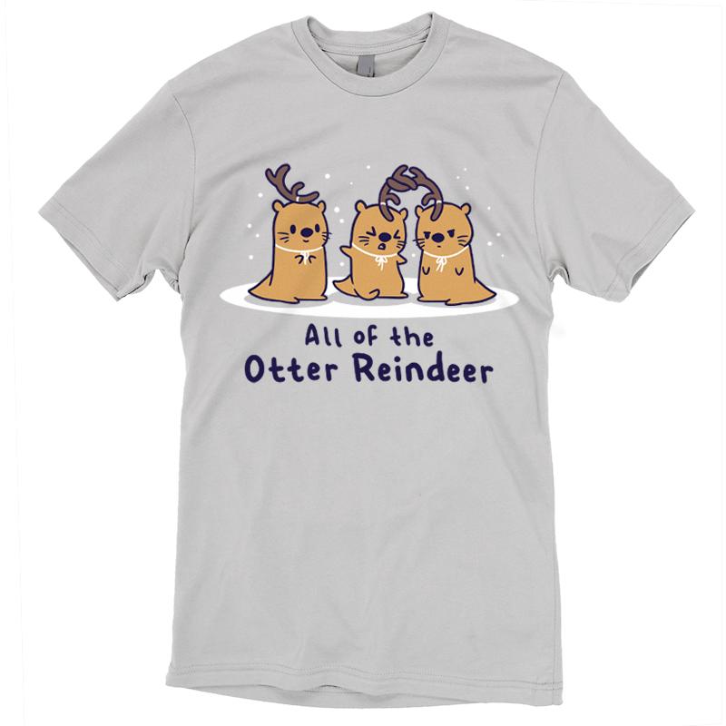 Premium Cotton T-shirt_TeeTurtle All Of The Otter Reindeer silver gray t-shirt featuring otters dressed as Christmas reindeer.