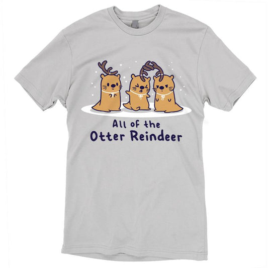 Premium Cotton T-shirt_TeeTurtle All Of The Otter Reindeer silver gray t-shirt featuring otters dressed as Christmas reindeer.