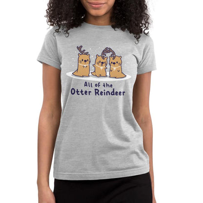 Premium Cotton T-shirt_TeeTurtle All Of The Otter Reindeer silver gray t-shirt featuring otters dressed as Christmas reindeer.