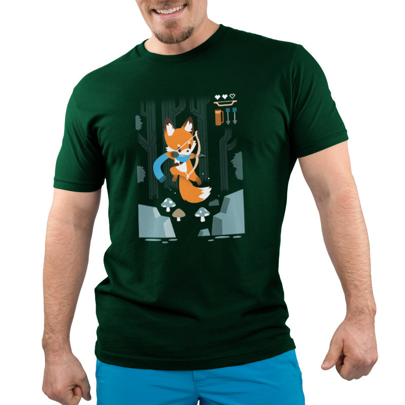 Premium Cotton T-shirt_TeeTurtle Archer Class forest green t-shirt featuring a fox with a bow and arrow.