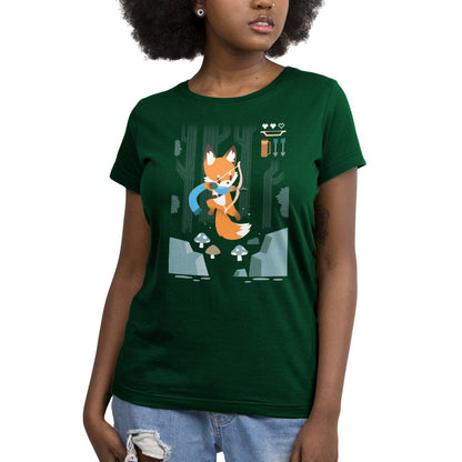 Premium Cotton T-shirt_TeeTurtle Archer Class forest green t-shirt featuring a fox with a bow and arrow.