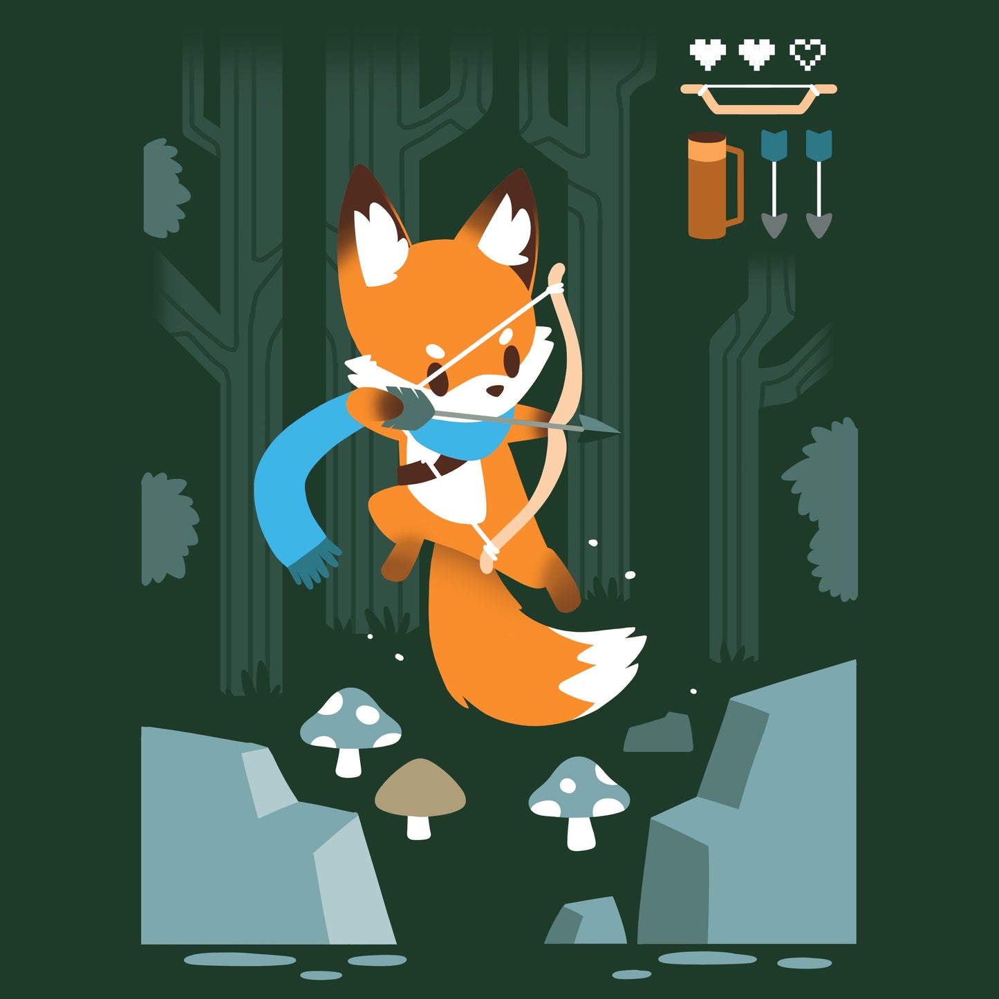 Premium Cotton T-shirt_TeeTurtle Archer Class forest green t-shirt featuring a fox with a bow and arrow.