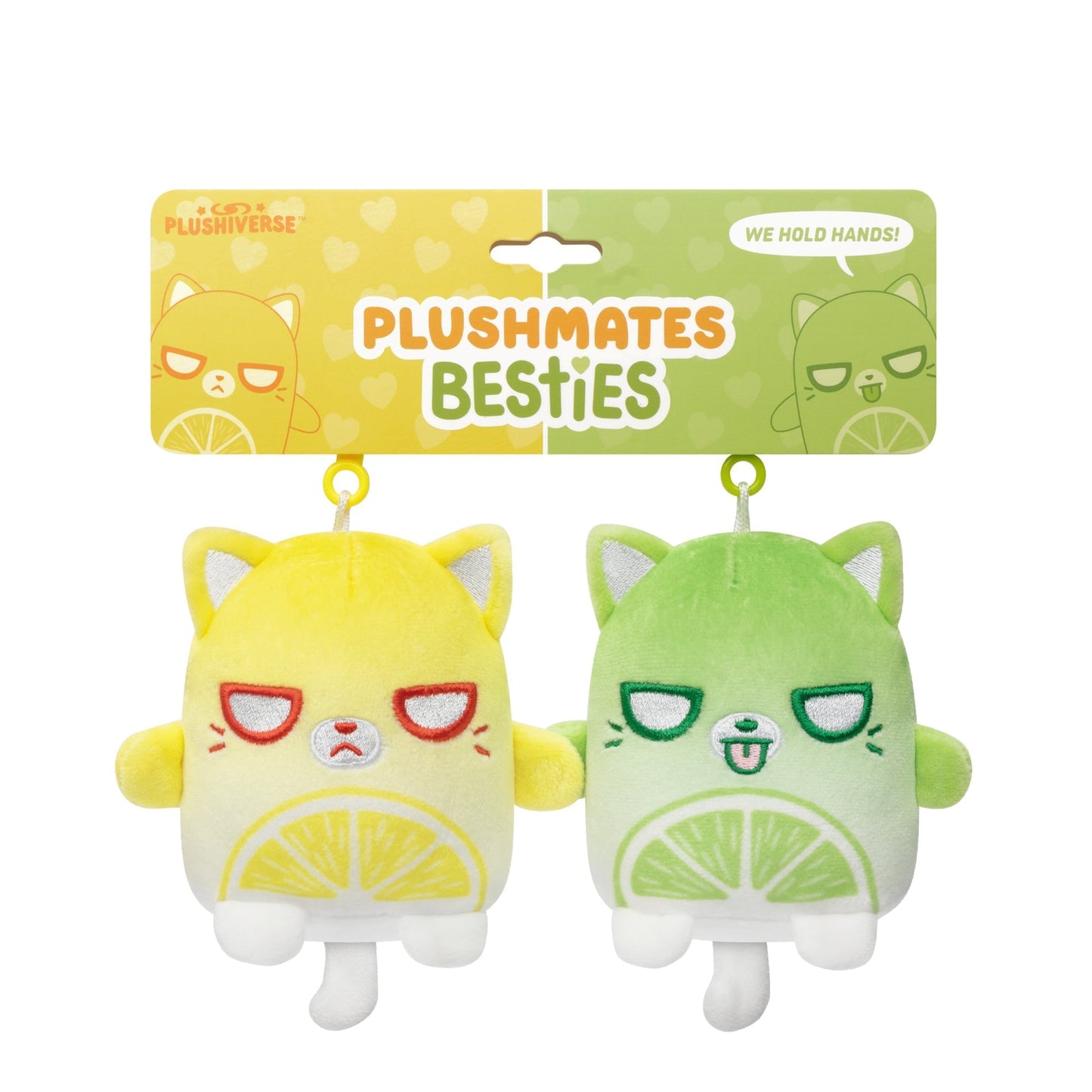 Two Plushiverse Sourpuss Plushmates Besties in a package with lemons on them, perfect as bag charms by TeeTurtle.