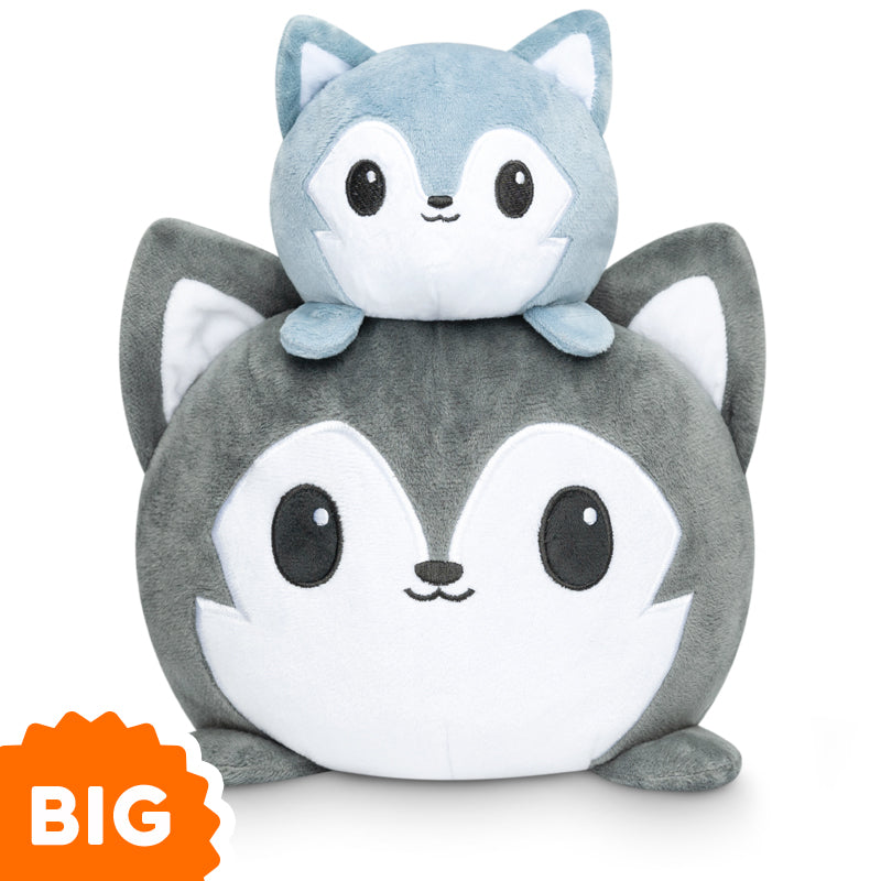 Two TeeTurtle Big Reversible Wolf Plushies with words "big plush.