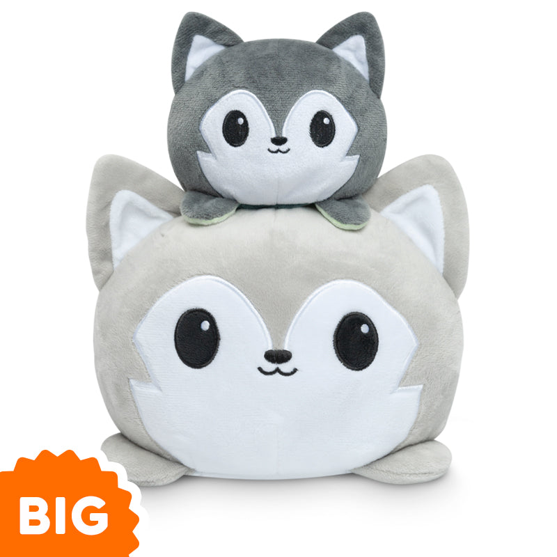 Two TeeTurtle Big Reversible Wolf Plushies (Light Gray) stacked on top of each other.