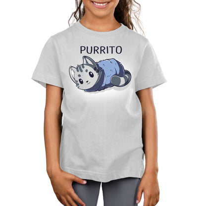 Premium Cotton T-shirt_TeeTurtle silver gray Blanket Purrito t-shirt featuring a gray cat wrapped in a blanket.