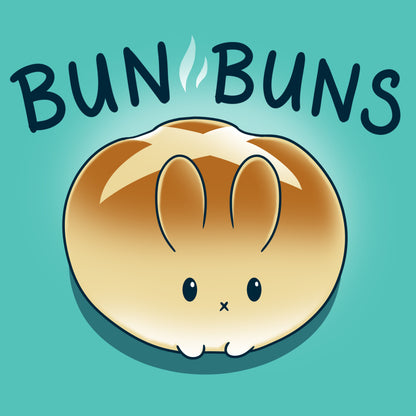 Premium Cotton T-shirt_Teeturtle Bun Buns caribbean blue t-shirt featuring a round, golden-brown bread bun with a cute bunny face and ears, set against a teal background with the text "BUN BUNS" above it.