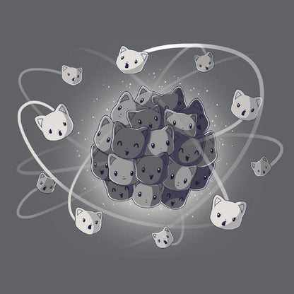 Premium Cotton T-shirt_TeeTurtle charcoal gray Cat-ion. Featuring a nucleus made out of cat faces with other atoms made out of cat faces orbiting it.