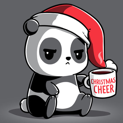 Premium Cotton T-shirt_TeeTurtle Christmas Cheer charcoal gray t-shirt featuring a panda wearing a Santa hat and holding a mug.
