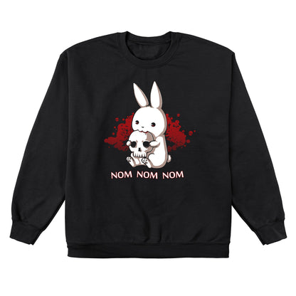 Crew Neck Sweatshirt_TeeTurtle Adorable Monstrosity black design featuring an adorable bunny biting into a skull with the words "nom nom nom."