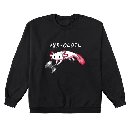 Crew Neck Sweatshirt_A drawing of a smiling axolotl holding an axe, with "AXE-OLOTL" written above it. Available on a super soft ringspun cotton Black Unisex apparelfor the ultimate comfort. This Axe-olotl apparel from monsterdigital is perfect for any quirky graphic apparelenthusiast!