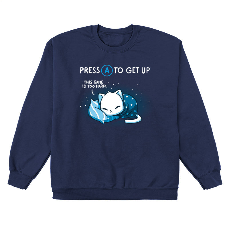 Crew Neck Sweatshirt_TeeTurtle Bedtime Lag navy blue design featuring featuring a sleepy cat wrapped in a blanket laying on a pillow.