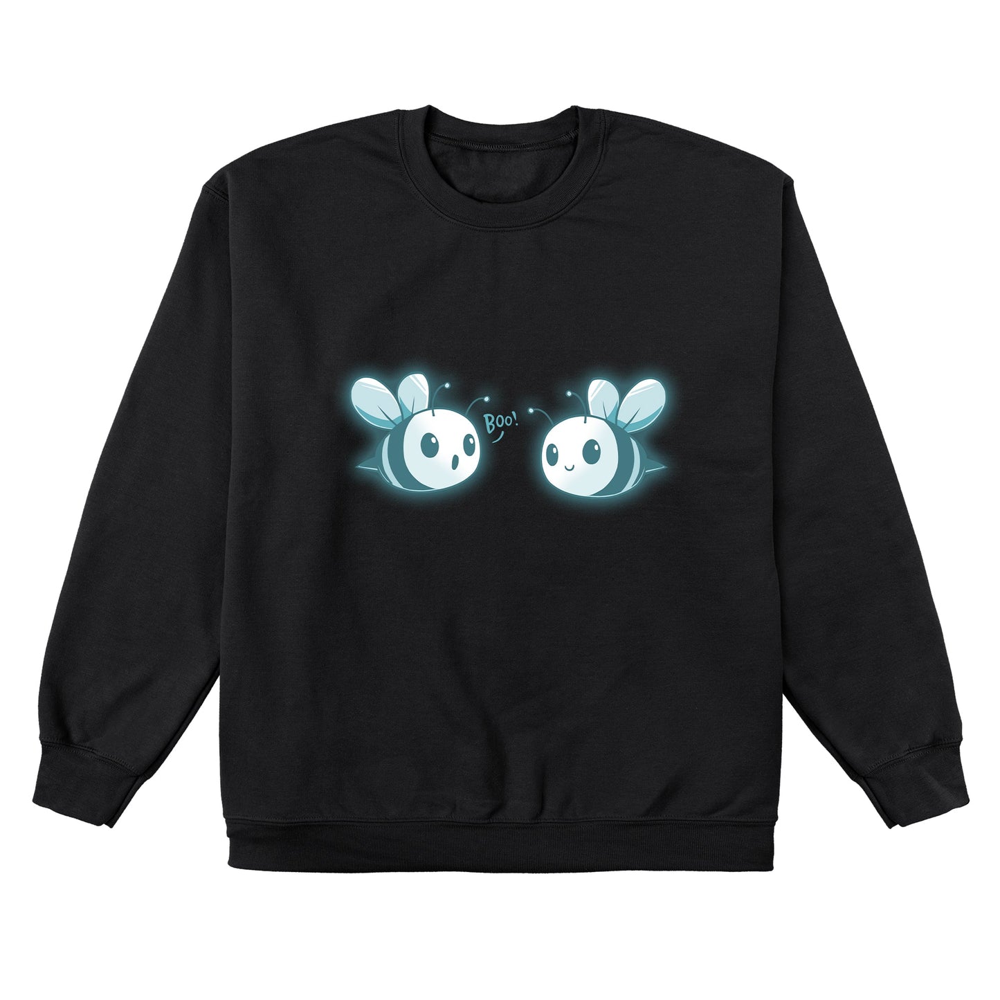 Crew Neck Sweatshirt_TeeTurtle black Boo Bees. Featuring two ghost bees saying boo.