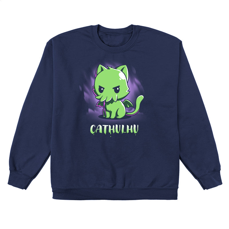 Crew Neck Sweatshirt_TeeTurtle Cathulhu navy blue design featuring a cat with tentacles.