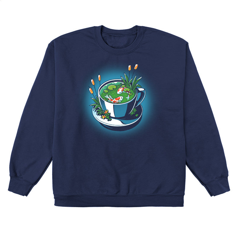 Crew Neck Sweatshirt_TeeTurtle Cup of Koi navy blue design featuring artistic teacup with two koi fish inside.