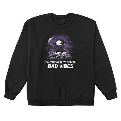 Crew Neck Sweatshirt_TeeTurtle I'm just here to spread bad vibes black design featuring a grim reaper with a scythe.